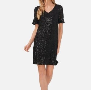 NWT Cece Anthropologie Women Sequin Black dress sz S